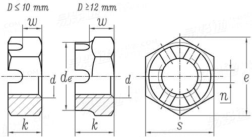 Castle Nut technical drawing Castle Nut technical drawing