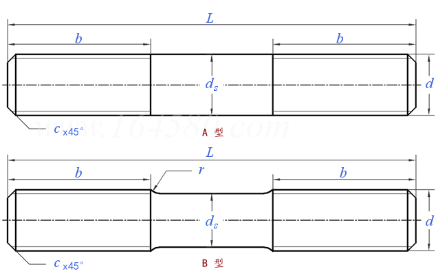Double End Stud Bolt technical drawing Double End Stud Bolt technical drawing