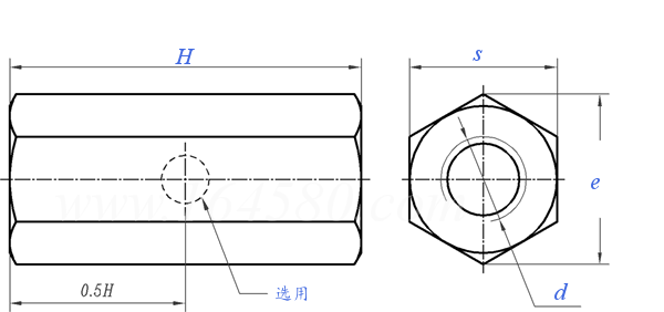 Hex Coupling Nut technical drawing Hex Coupling Nut technical drawing