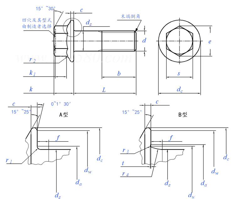 Hex Flange Bolt technical drawing Hex Flange Bolt technical drawing