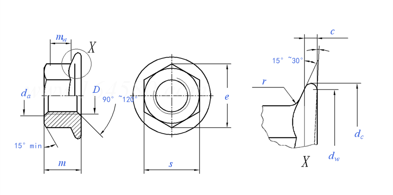 Hex Flange Nut technical drawing Hex Flange Nut technical drawing
