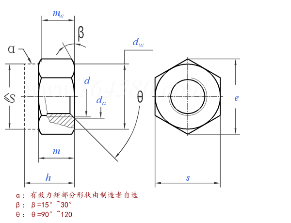 Nyloc Nut technical drawing Nyloc Nut technical drawing