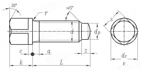 Square Bolt technical drawing Square Bolt technical drawing